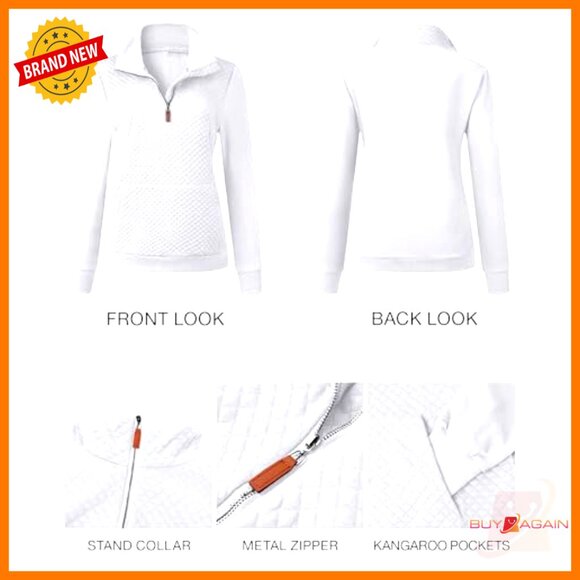 Quilted Pattern Lightweight Zipper Pullover Long Sleeve Casual Chic Oversized - Picture 5 of 7